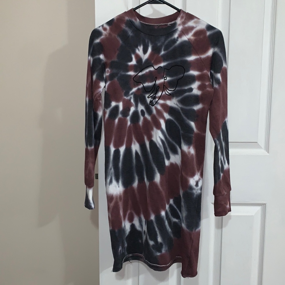 Ivory Ella Maroon Tie Dye Sweatshirt Dress with Elephant Logo XS Long Sleeve